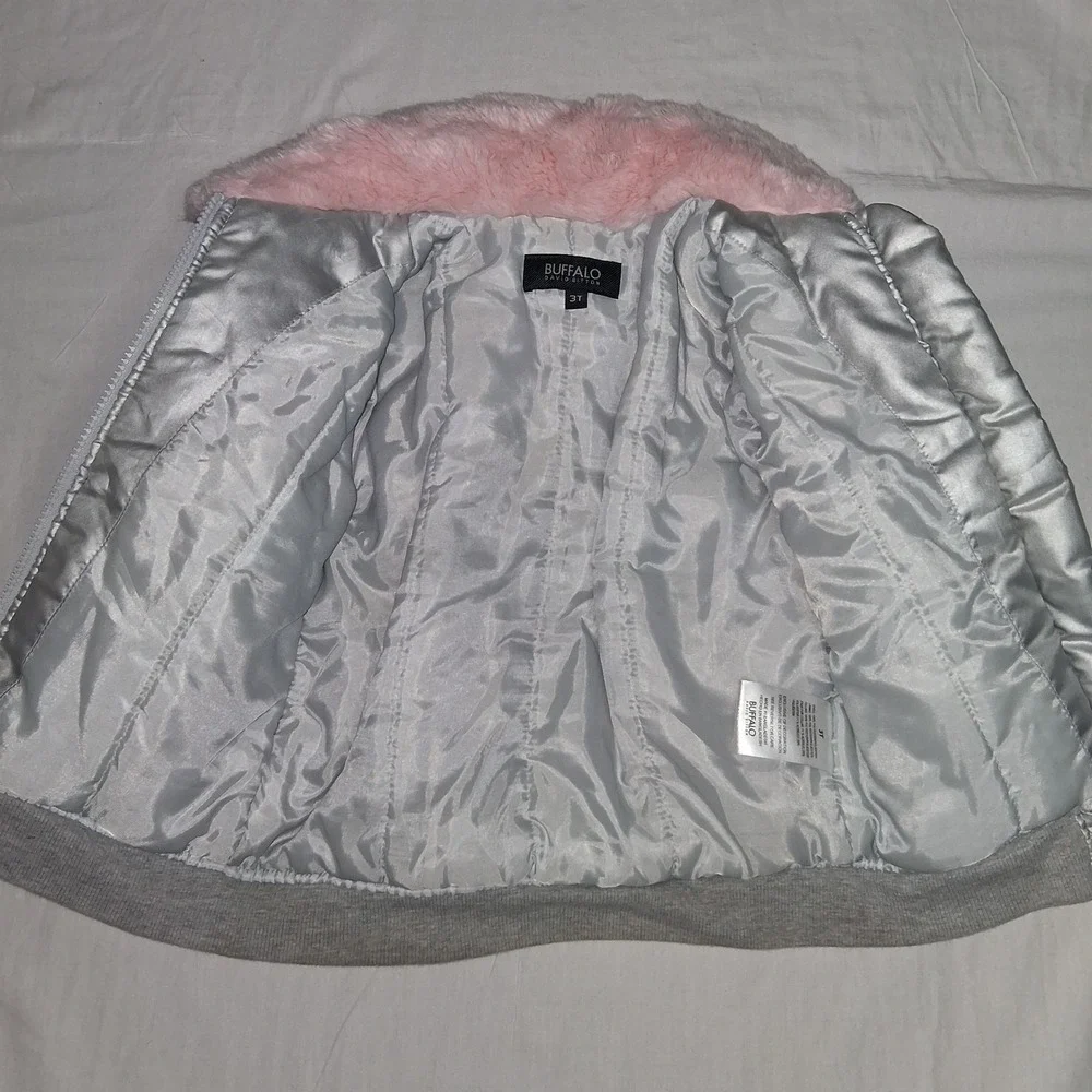 Buffalo‎ David Bitton Kids Silver Star Faux Fur Collar Bomber Jacket Size 3T